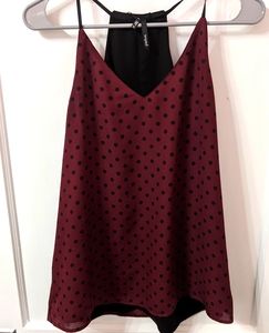 Maroon and black polka dot tank top